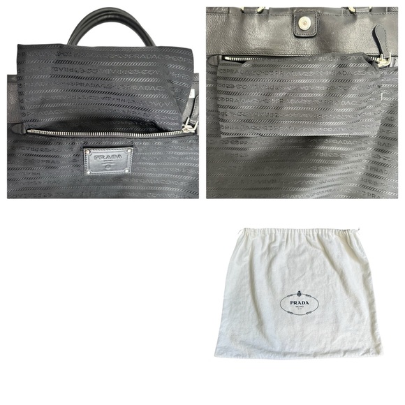 Prada Black Leather Shoulder Hand Bag Satchel Tote Soft Calf Skin Vintage - Picture 12 of 17